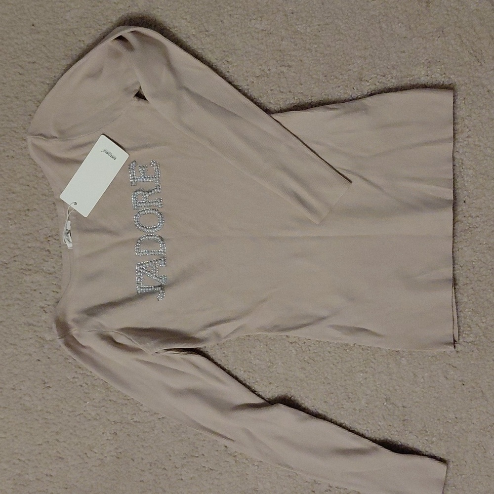 J'Adore Beige Long Sleeve Crop Top